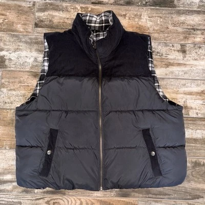 Женский жилет-пуховик American Eagle размер XL черный белый клетчатый вельвет на молнии - Изображение 1 из 4