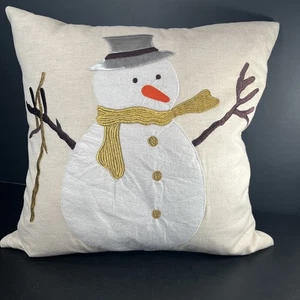 Snowman Whimsical Winter Throw Pillow Holiday Embroidered Feather Fill 20” - Picture 1 of 11