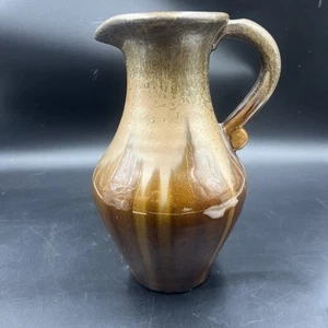 Vintage 10 1/2 inch tall stoneware picture drip glaze greenish and brown - Picture 1 of 8