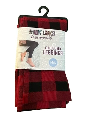 Leggings forrados de lana Muk Luks medianos/grandes rojos/negros a cuadros Foto 1 de 4
