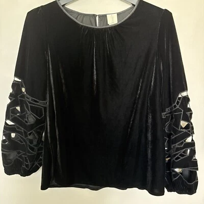 Joie Top Mujer XL Negro Terciopelo Mangas Recortadas Capricho Boho Chic Ciudad Fiesta Foto 1 de 4