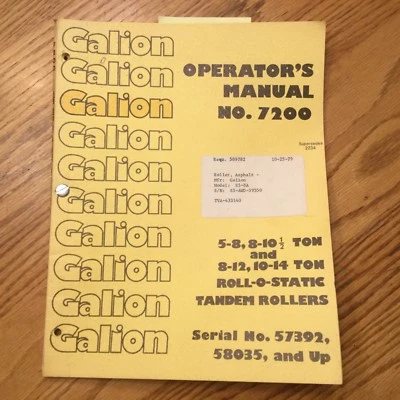 GUÍA MANUAL DE OPERACIÓN Y MANTENIMIENTO PARA OPERADORES DE RODILLOS GALION 5-8 8-10 TONELADAS 7200 Foto 1 de 4