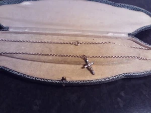 925 silver 24" belcher chain 925 silver cross pendant 20 mm long unknown stones - Picture 1 of 3