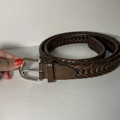 Cinturón tejido para hombre 46” con hebilla plateada informal de negocios Foto 1 de 4