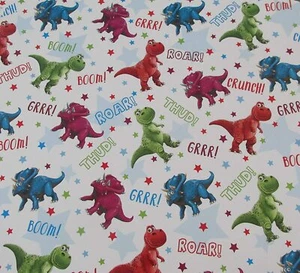 Unisex Dinosaur Birthday Wrapping Paper - T Rex & Triceratops - 2 Sheets & 1 - Picture 1 of 1