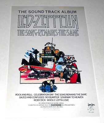 Large Led Zeppelin "Song Remains the Same" Concert Movie 1976 Poster 19"x13" - Image 1 of 2