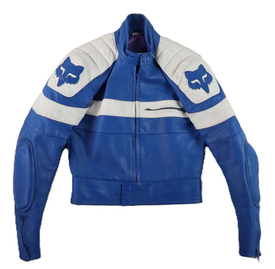 Chaqueta Acolchada De Colección Años 80 90 FOX RACING Hombre’s S Cuero Azul Motocicleta Motocross Foto 1 de 4