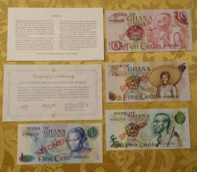 GHANA COMPLETE 4 SPECIMEN SET 1976 002330 CS1 (P 13-16) UNC COA - Image 1 of 3