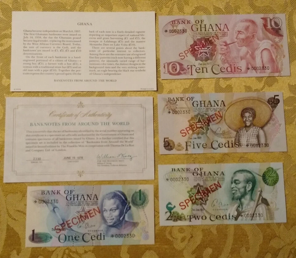 GHANA COMPLETE 4 SPECIMEN SET 1976 002330 CS1 (P 13-16) UNC COA - Image 1 of 3