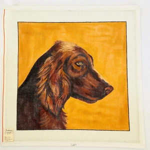 Irish Setter Dog Brown Handpainted Needlepoint Canvas Vintage 14ct Candamar - Picture 1 of 9