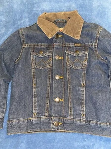 Wrangler Flannel Lined Corduroy Collar Button Down Denim Jacket Youth Sz Small - Picture 1 of 17