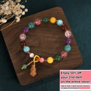 Jade Citrine Round Beads Charm Bracelet Healing Chain Dainty Colorful Gemstone - Picture 1 of 7