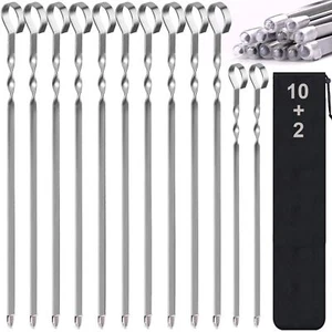 17" Flat Stainless Steel Kabob Skewers for Grilling 12 Pack + Bonus 14" Skewers - Picture 1 of 6