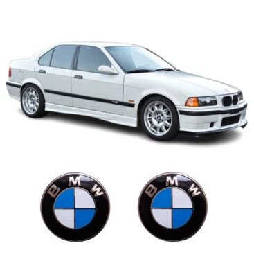 2 pieces SET BMW 82mm bonnet AND trunk emblems FOR E36 E32 E34 E60 E38 - Image 1 of 4