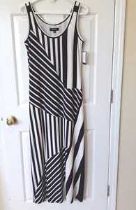 ¡Nuevo! Maxi Vestido Para Mujer NINE WEST Negro Marfil Rayas Informal Resort Todos los Días 6P - Imagen 1 de 4