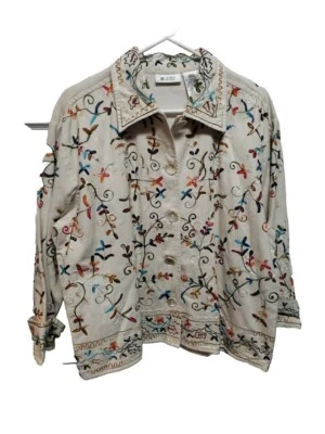 Units Woman Jacket Size L Beige Brown Green Pink Blue Embroidery Vintage 3/4 Sle - Image 1 of 4