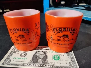 2 Vintage FLORIDA Your Coffee Break 8 oz Glass Cup Mug by Fire King - Picture 1 of 12