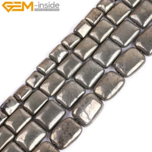 Cuentas rectangulares gris pirita plata piedra natural para hacer joyas 15" 10 mm - Imagen 1 de 30