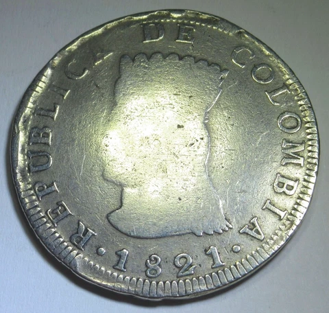 1821 JF "Scarce No BA" Bogota Colombia Silver 8 Reales Cundinamarca Antique Coin Cover