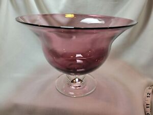  AMETHYT  Purple Glass   Fruit Salad Bowl Compote with Clear Pedest
