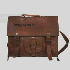 Men's Handy Goat Leather Vintage Brown Messenger Shoulder Laptop Briefcase Bag