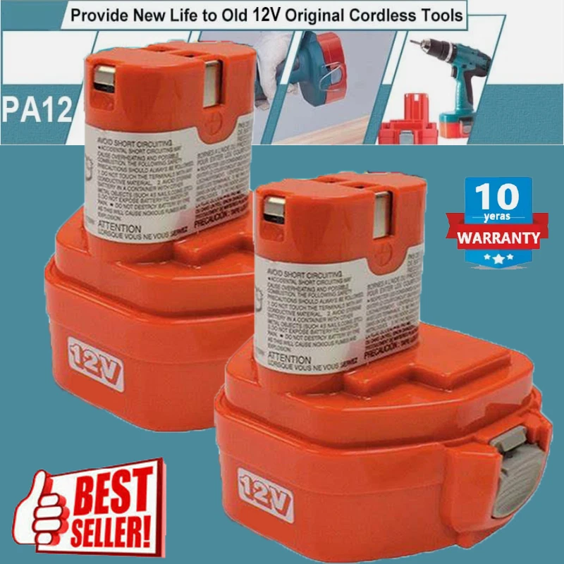 MARKENLOS 2X original Ersatz Akku für Makita PA12 1200 1220 1222 1233 1235 6223D 192598-2