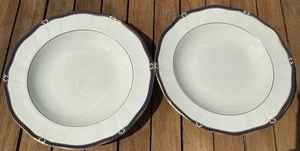 Pair of Beautiful Wedgwood Royal Lapis Rimmed Soup Bowls 9" Excellent!! - Picture 1 of 4