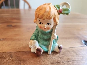 Vintage Lefton Japan Weihnachten Junge Hirte mit Lamm Figur 3" grün - Bild 1 von 6
