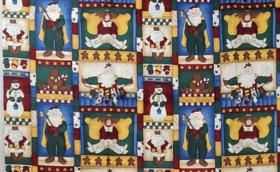 Christmas Fabric 2 yds. x 60" Rustic Santa Angel Snowman Leslie Beck Cranston - Image 1 of 4