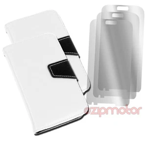 2X WALLET CASE COVER+SCREEN PROTECTOR STAND PU LEATHER WHITE GALAXY SIV S4 I9500 - Bild 1 von 2