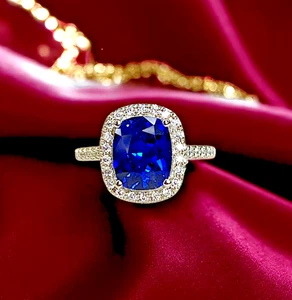 2.90 Ct Cushion Blue Sapphire & Lab Grown Diamond Wedding Ring 14K White Gold - Picture 1 of 12