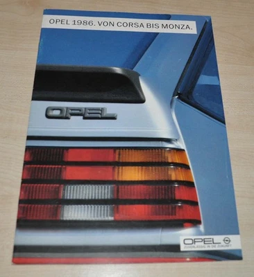 Opel Model Range 1986 Corsa Kadett Ascona Manta Rekord Senator Monza folleto DE Foto 1 de 4
