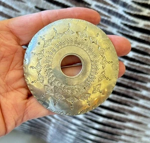David Navarro Sterling Silver Circle Stamped Circle Brooch Artist Studio - Picture 1 of 6