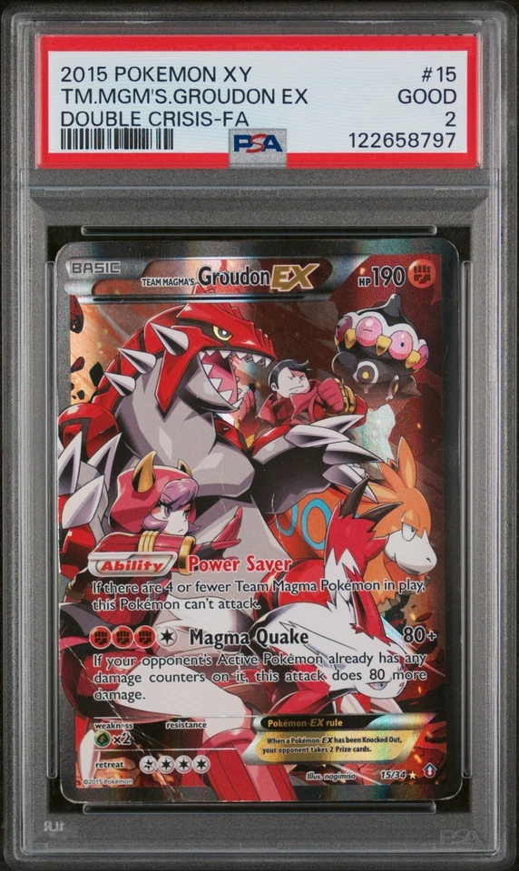 2015 POKEMON XY DOUBLE CRISIS #15 FULL ART/TEAM MAGMA'S GROUDON EX PSA 2 - Image 1 of 1