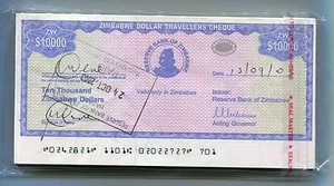 Zimbabwe Dollar Travellers Cheque $10 000 Check 2003 P17 Rare x 100 Pieces A - Picture 1 of 3