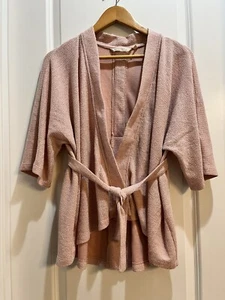 Cárdigan abierto Soft Surroundings rosa corbata espalda dividida mangas gorra suéter mediano - Imagen 1 de 5