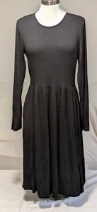 DB MOON lässiges schwarzes Langarmkleid Taschen locker schlicht plissiert mittelgroßes Kleid neu mit Etikett - Bild 1 von 14