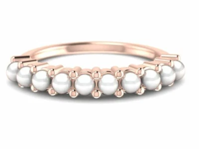 Pearl Half Eternity Band Ring Gemstone Ring Sterling Silver Pearl Ring Gift Band - Image 1 of 4