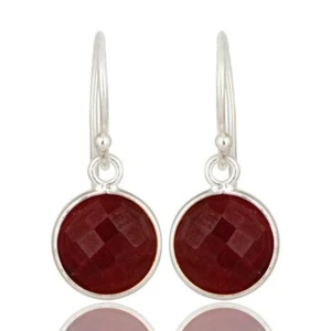 Natural Ruby Corundum Gemstone Drop Purplish Red Earrings 925 Sterling Silver - Picture 1 of 4