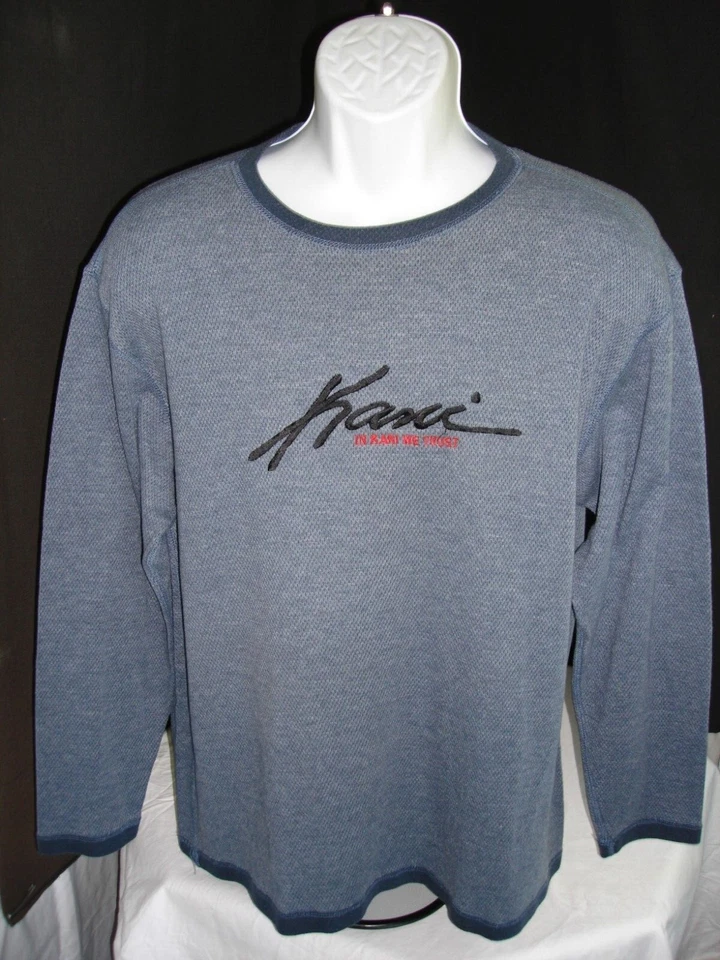 Camiseta térmica Karl Kani bordada azul mezcla algodón/poliéster cuello redondo L/S talla M Foto 1 de 4