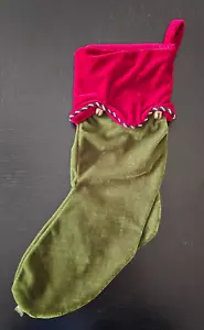 Vintage grüner Samt Weihnachtsstrumpf burgund Kordel überbackene Manschette Glocken - Bild 1 von 3
