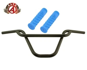ALTA BMX Old School PRETZEL Black Handlebar W/ 116mm SKULL BMX Style GRIPS. - Picture 1 of 11
