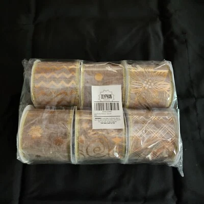Olyphan Novelties Gold Burlap Ribbons Set Of 6 Christmas Holiday Decorative - Image 1 of 4