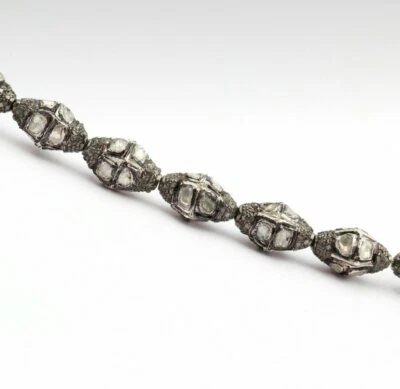 Polki Spacers Beads 925 Silver Oval Shape Diamond Jewelry Findings Supplies. - Image 1 of 4