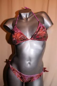 PIN-UP STARS Glamour Triangle Bikini Set PALM PARADISE Pailletten lila S NEU - Bild 1 von 5