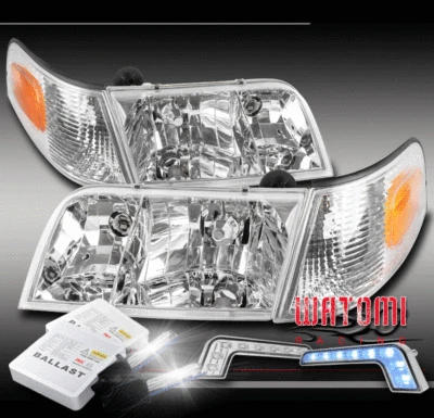 PARA FORD CROWN VICTORIA 98-11 REPUESTO FARO CROMADO CON LED AZUL DRL+6K HID Foto 1 de 4