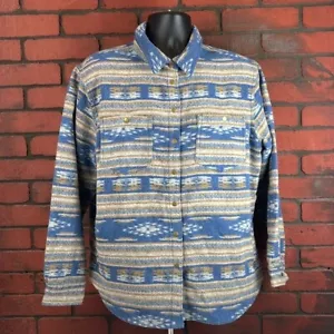 Bit & Bridle Woman's Blue South Western Wool Blend Button Down Large Gorp Core - Picture 1 of 6