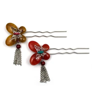 Jade Hair Stick Butterfly Metal Hair Fork Moth Hair Clip Hair Pin for Women Gift - Picture 1 of 24