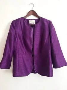 Jacques Vert Jacket size 10 Purple/Magenta with 3/4 Sleeves and Black Trim - Picture 1 of 10