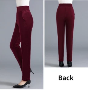 Mujeres Pantalones Acolchados Pana Pantalones Acolchados Cálidos Invierno Térmicos Cintura Alta - Imagen 1 de 15